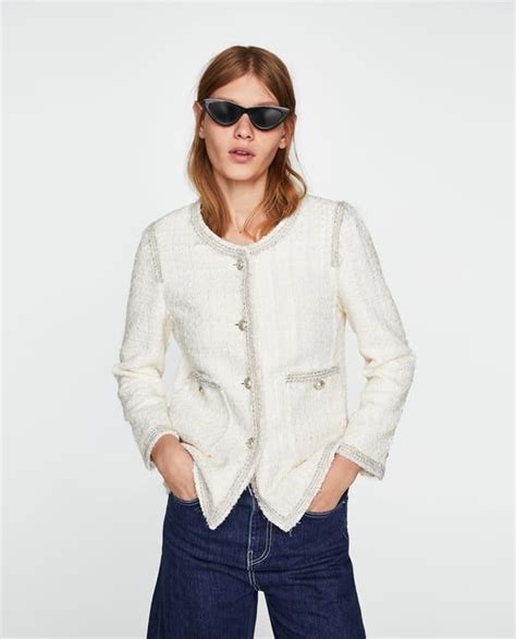 chanel style blazer zara|best Chanel look alike jacket.